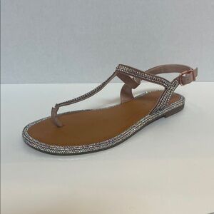 Crystal-Trim Pink T-Strap Women's Sandal